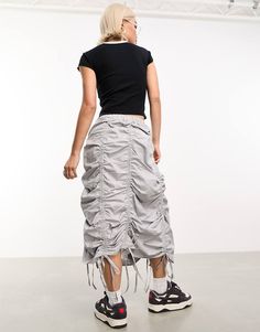 Faldas de COLLUSION Prenda exclusive en ASOS Diseño fruncido Talle alto Cinturilla elástica Diseño amplio Drop Top, Grey Fashion, New Shop, Access Denied, Light Gray, Midi Skirt, Light Grey, Must Haves, Topshop