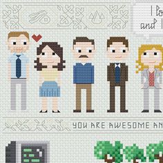 some pixelated people are standing together in front of a sign that says, you are awesome