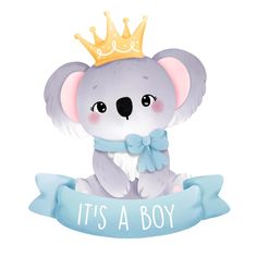 a koala with a crown on its head and it's a boy banner