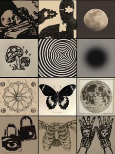 many different pictures are shown with black and white images in the middle one has a butterfly on it