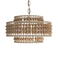 a chandelier made out of wood beads