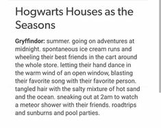 the hogwart's houses as the seasons is shown in an article about harry potter