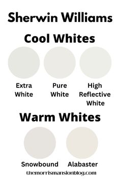 the different shades of white are shown in this color scheme for sherylin williams's cool whites