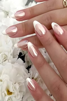 Bridal Nails Ideas, Crome Pink Nail, French Nails 2024, Nails Wedding Bride, Nail Bride, Bride Nail Art, Nails Bride, Quartz Nails, Bridesmaids Nails