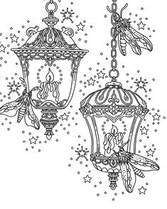 two hanging lights with stars and snowflakes on them