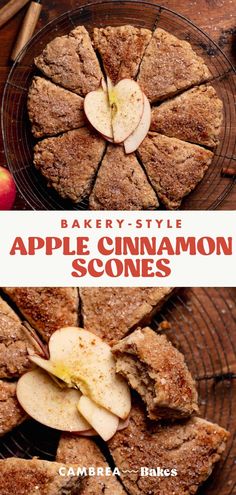 an apple cinnamon scones is cut into slices