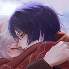 an anime character is hugging another character