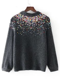 Shop Sequin Embellished Raglan Sleeve Sweater EmmaCloth-Women Fast Fashion Online Floral Design Frocks, Remake Clothes, Handknit Design, Ukrainian Clothing, Raglan Sleeve Sweater, Mum Fashion, Ladies Blouse Designs, Fashion Drawing Dresses, Trendy Fashion Tops