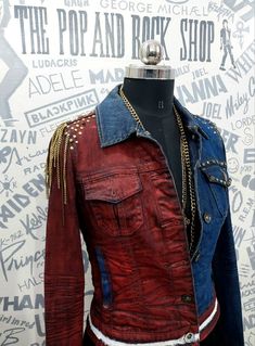 Handpainted Harley Quinn jacket embellished with gold metal chains and studs,perfect party denim for theme parties and Harley fans Harley Quinn Jacket, Theme Parties, Perfect Party, Fashion Styles