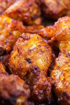 closeup of fried chicken pieces on a plate