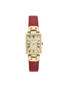 Rectangular Case Leather Strap Watch Red | Anne Klein Classic Watch Women, Anne Klein Watch, Brown Watch, Timeless Watches, Red Watch, Vintage Watches Women, Brown Watches, Watches Women Leather, Understated Luxury