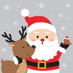 santa claus and reindeer with snowflakes on the background