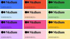 many different colored business cards with the words medium on them in black and white letters