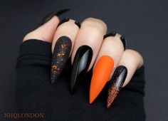 Stiletto Nail Design, Autumn And Halloween, Black Halloween Nails, Witchy Nails, Halloween Acrylic Nails, Long Stiletto, Fall Colours, Spice Up Your Life