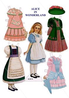 an image of children's clothes and hats from the book alice in wonderland