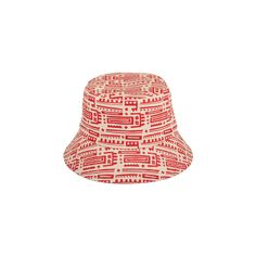 Made from 100% cotton canvas, this fun addition to our bucket hat collection features a custom red and off-white print. Easy to wear with a shorter brim length than previous cotton canvas styles, this piece is the ultimate addition to any sun-safe look. Trendy Cotton Sun Hat With Flat Brim, Reversible Cotton Sun Hat For Vacation, Red Casual Summer Hats, Retro Red Summer Hats, Red Retro 5-panel Hat, Retro Red 5-panel Hat, White Retro Bucket Hat With Curved Brim, Cotton 5-panel Bucket Hat For Beach, White Retro Sun Hat With Curved Brim