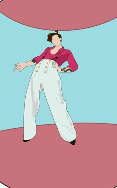 a woman wearing white pants and a pink top is dancing in the middle of a circle