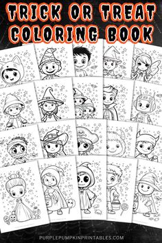 Printable Trick or Treat Coloring Book Pages for Halloween! Fun Halloween Costumes, Halloween Coloring Book, Halloween Activities For Kids, Party Scene, Halloween Activities, Cool Halloween Costumes, Diy Halloween Costumes, Santa And Reindeer, Halloween Coloring