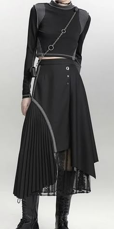 Patchwork Button Draped Irregular Skirt Women 2020 Winter Casual Fashion New Style Temperament All Match Skirt Stil Rock, Irregular Skirt, Unique Skirts, Funky Dresses, Concept Clothing, Layered Fashion, Skirt Women, Skirt Design