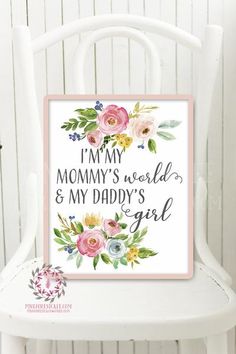 Boho I'm My Mommy's World And My Daddy's Girl Nursery Wall Art Print Watercolor Flowers Floral Bohemian Baby Room Kids Bedroom Decor by Pink Forest Cafe Welcome to Pink Forest Café!  Your one stop shop for prints, printable wall art, stationery, invitations and announcements, party signs, home, nursery, kids room décor and more! Choose between a 8x10, 11x14, 16x20, 20x24 or 24x36" print.  Your print will be printed in high definition on photo paper using quality inks.  They w... Bohemian Baby Room, Boho Nursery Girl, Forest Cafe, Girl Nursery Wall Art, Bohemian Baby, Nursery Wall Art Girl, Pink Forest, Girl Nursery Wall, Room Deco