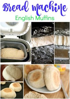 bread machine english muffins collage with text overlay