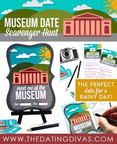 a poster with the words museum date scavenger hunt on it and an image of a