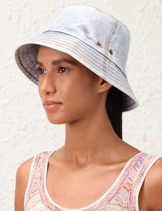 The Denim Bucket Hat in Denim from our Summer Swim 2024 Collection. A denim bucket hat featuring topstitching around the brim and ventilation in the crown. Swim 2024, Resort Accessories, Denim Bucket Hat, Resort Dresses, Summer Swim, Skirt Jumpsuit, Swimwear Outfit, Denim Jumpsuit, 2024 Collection