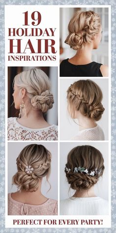 Embrace festive elegance with 19 Christmas Party Hairstyles for 2024-2025, a selection of styles that range from long, flowing curls to cute updos. Whether you have short or medium-length hair, this collection includes easy ponytails, stylish braids, and sophisticated half-up styles. Ideal for work parties or family events, each hairstyle is designed for effortless beauty this holiday season. Christmas Updo Party Hair, Holiday Updos Christmas Party Hair, Bun And Braids, Holiday Updos, Curls Ponytail, Easy Ponytails, Christmas Party Hair, Festive Hairstyles, Formal Christmas Party