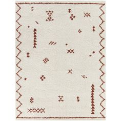 a rug with red and white designs on it