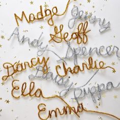 gold and silver confetti on white paper with words that spell out the word change