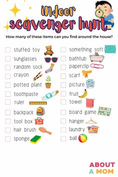 a printable scavenger hunt for kids with pictures and words on the front