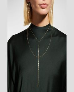 "Find LANA JEWELRY Nude Blake Chain Drop Necklace on Editorialist. Lana \"Blake\" necklace. Your choice of 14karat white, rose, or yellow gold. Layered flat link chain. Elongated Y drop. Approx. measurements: shorter chain, 16\"L; longer chain, 21.5\"L; 8\"L pendant drop. Imported." Gold Drop Necklace, Long Chain, Drop Necklace, One Color, Yellow Gold, White Gold, Yellow