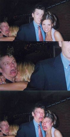 two people are having fun with each other at a party and one person has his mouth open