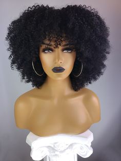 Afro Kinky Curly Bang Wig, 14", (Afro Hairline Now Available) 1B – Celebrity Hair For Less Tapered Afro, Bang Wig, Natural Girl, Crochet Wig, Curly Clip Ins, Curly Bangs, Curly Bob Wigs, Afro Wigs, Cap Fits