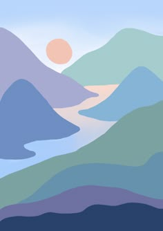 an abstract landscape with mountains and water