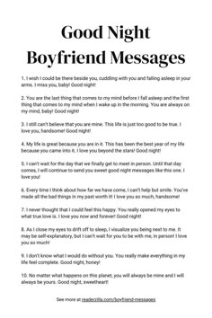 an email message with the words good night boyfriend messages