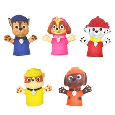 four small toy animals with different colors and designs on their bodies, all wearing hats