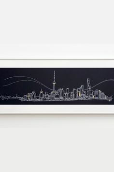 Here is a black and white art print of a drawing of the Shanghai Skyline. One that I made in this year. The Shanghai Tower and the Oriental Pearl TV Tower are some of the buildings included. The drawing is mounted on a white mount in a silver frame. Shanghai Tower, Black And White Art Print, White Art Print, Black And White Art, Skyline Art, Shanghai China