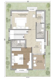 the floor plan for a small house with two levels and an open living room, dining area