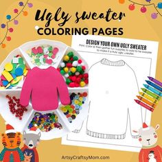 the ugly sweater coloring pages are great for kids to learn how to draw and color