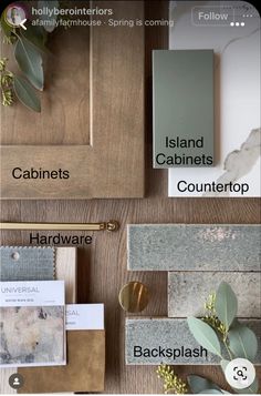 the different types of wood are shown in this image, including cabinet doors and drawers