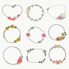 six flowered frames are shown in different colors and sizes, including one for the headband