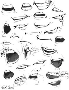 an image of various expressions drawn by hand in black ink on white paper, including the mouth