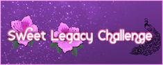 the words sweet legacy challenge are displayed in front of a purple background with flowers and a peacock