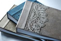 Doily Book Binding Inspiration : - why not create a similar border using other things, like leaves Why Not, Paper Notebook, Diy Notebook, Hauntingly Beautiful, Handmade Notebook