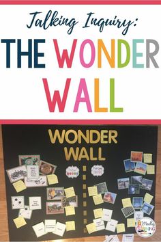 a bulletin board with the words wonder wall written on it and pictures pinned to it