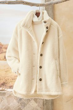 Fireside Sherpa Coat - Coldwater Creek Long Winter Coats Women, Best Winter Coats, Statement Outfit, Sherpa Coat, Long Winter Coats, Faux Suede Jacket, Flannel Jacket, Long Vests, Plus Size Models