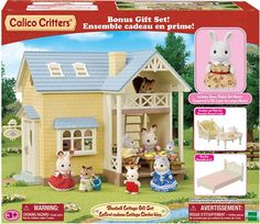 an image of a doll house set with animals in the front and on the back