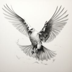 a black and white photo of a bird with its wings spread out in the air