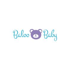 the logo for a baby store with a teddy bear on it's head and blue lettering